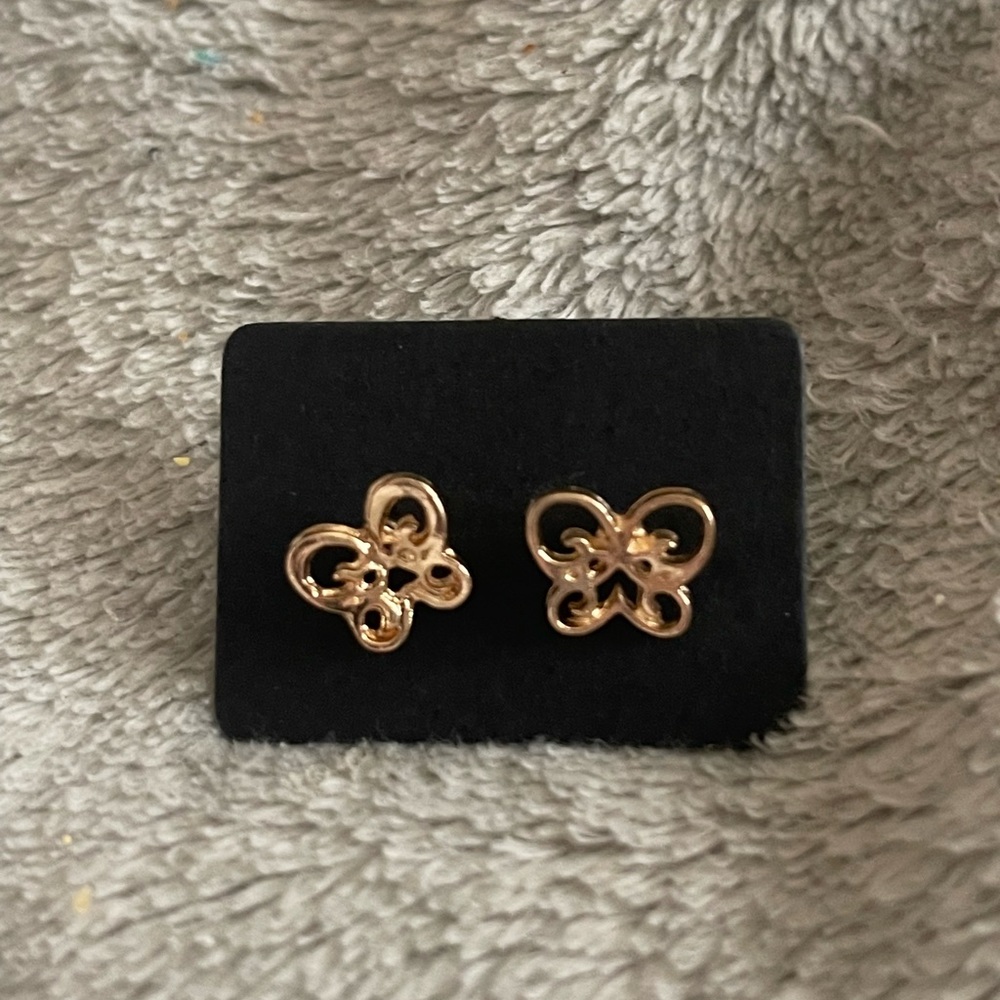 New 9k Gold Handmade Bohemian Minimalist Butterfly Stud Earrings - Picture 5 of 7